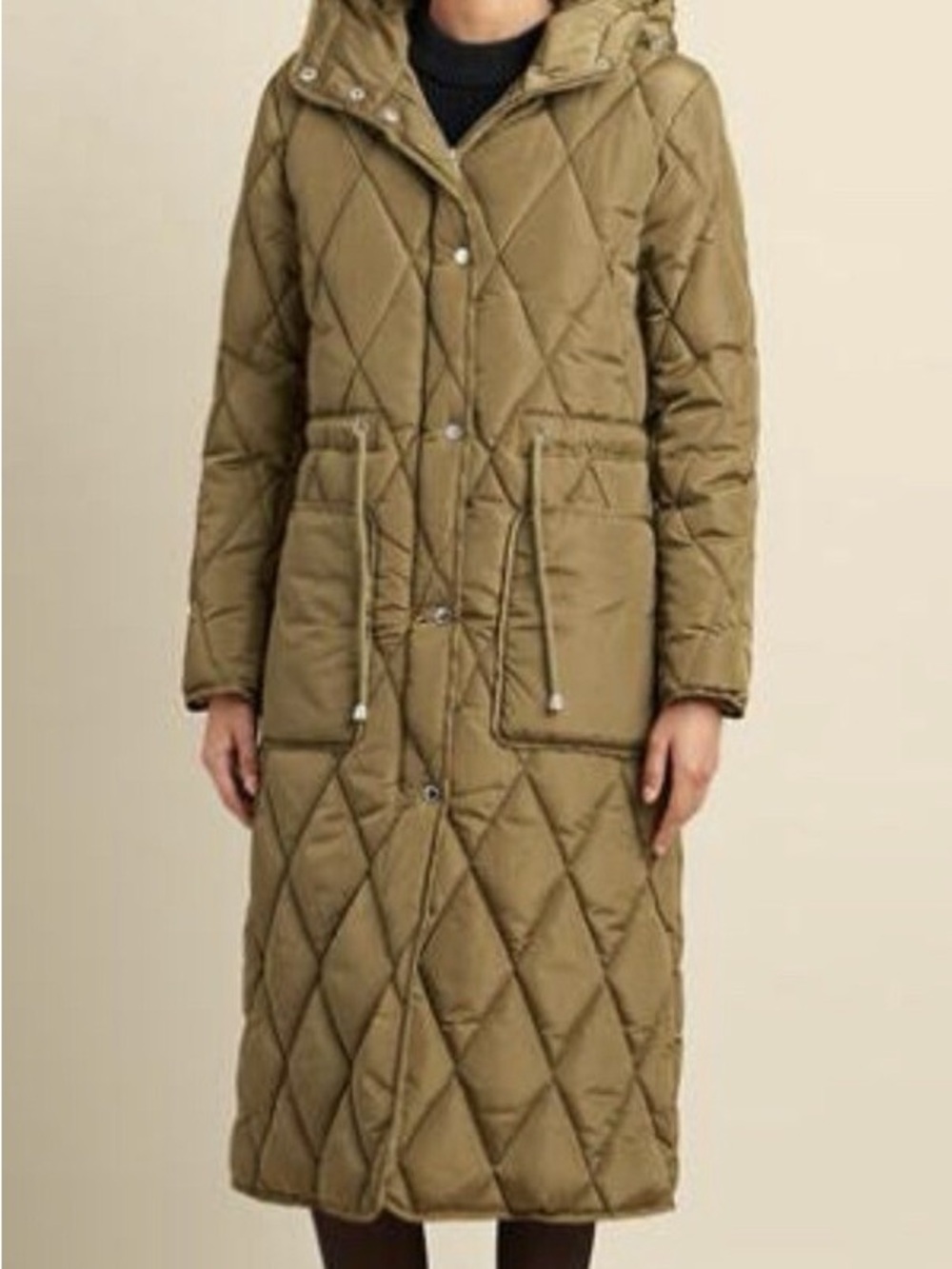 Quilted Hooded Coat in Olive